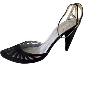 Chloé Vintage Black Suede Heels Cutout Design Strappy Size 38.5
